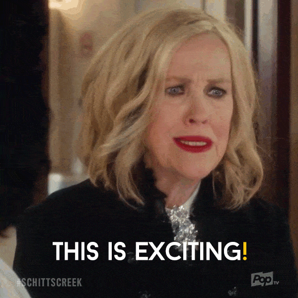 Schitt's Creek character Moira Rose saying "This is exciting!"